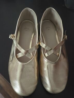 Zara Girls Metallic Gold Crisscross Mary Jane Flats